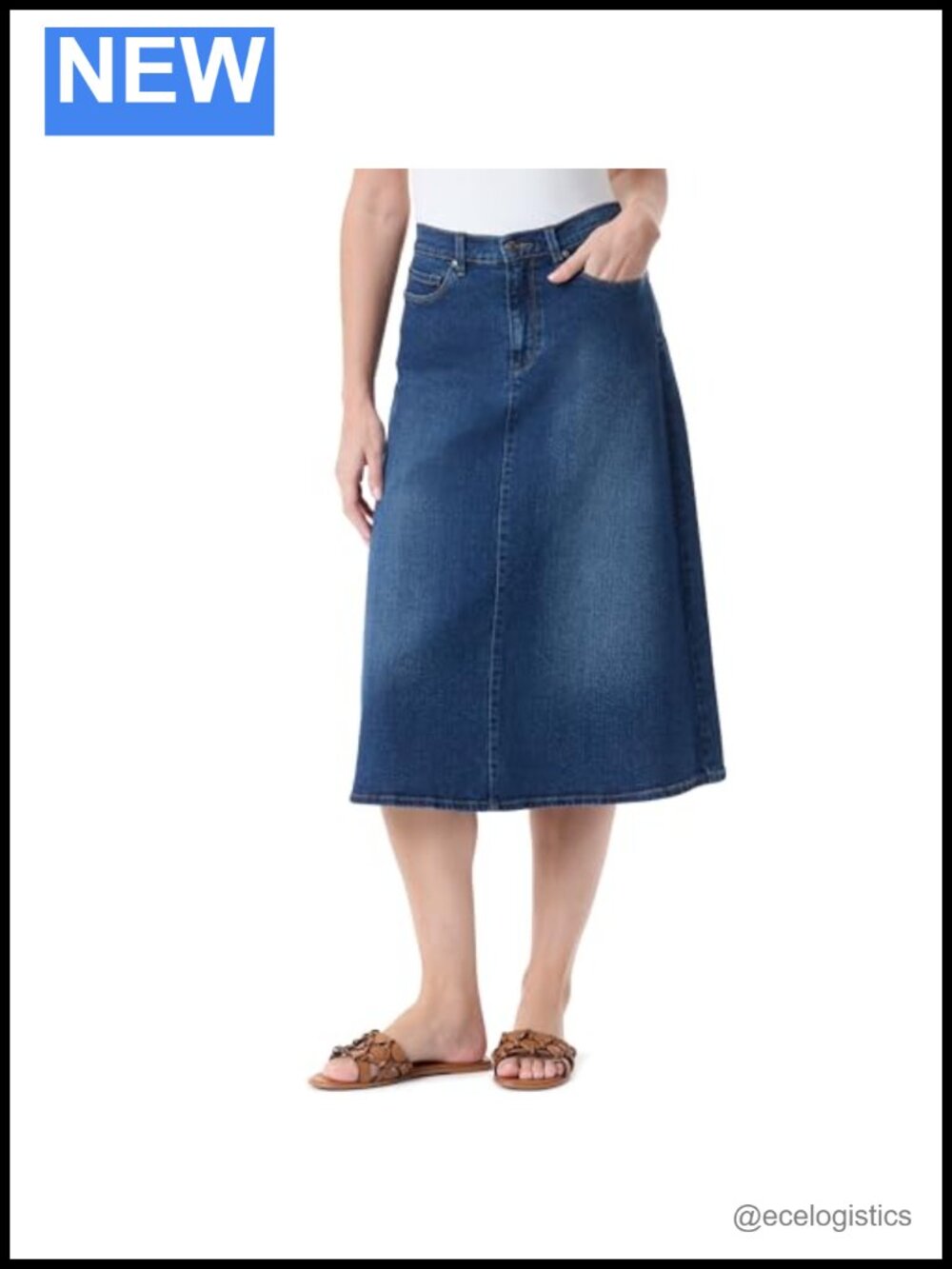 High Waist A-Line Skirt with Pockets Below Knee Cotton Spandex